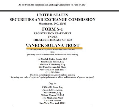 VanEck applies for FIRST Solana exchange-traded fund (ETF) in the US